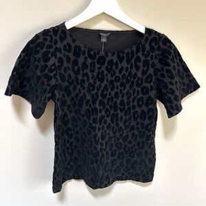 Ann Taylor ~ new ~Black Leopard Animal Print Flocked Stretch Top in Small Petite
